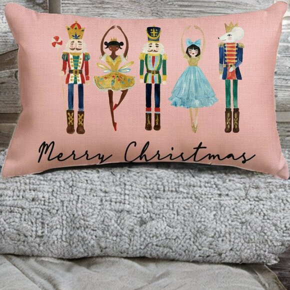 Nutcracker Christmas Pillow Cover Decorative Pink Case Accent Xmas Holiday Decor - Picture 5 of 5